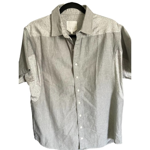 Quinn Mens Regular Fit Button-Up Shirt Short Sleeve Collared Size L Gray - Picture 3 of 9